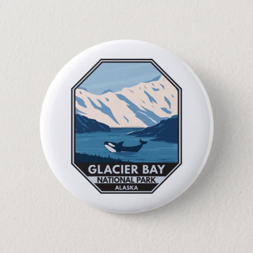 Glacier Bay National Park Alaska Orca Art Vintage Button