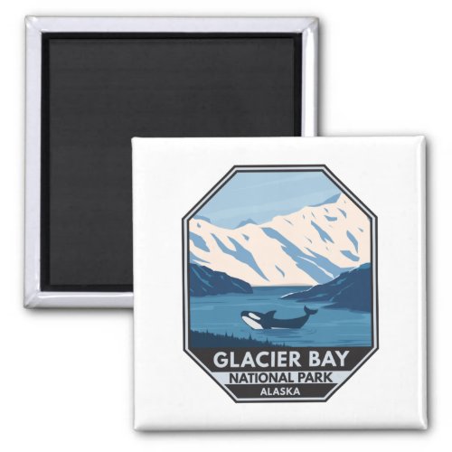 Glacier Bay National Park Alaska Orca Art Vintage Magnet