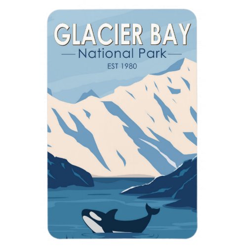 Glacier Bay National Park Alaska Orca Art Vintage  Magnet