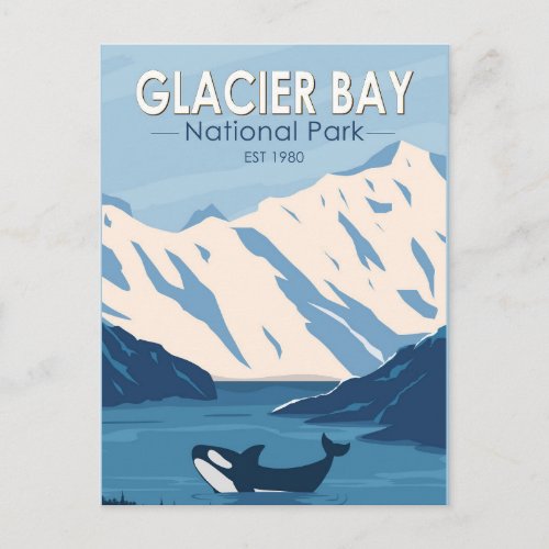 Glacier Bay National Park Alaska Orca Art Vintage Postcard