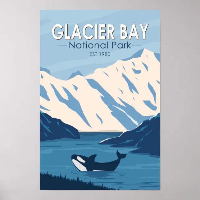 Glacier Bay National Park Alaska Orca Art Vintage Poster | Zazzle