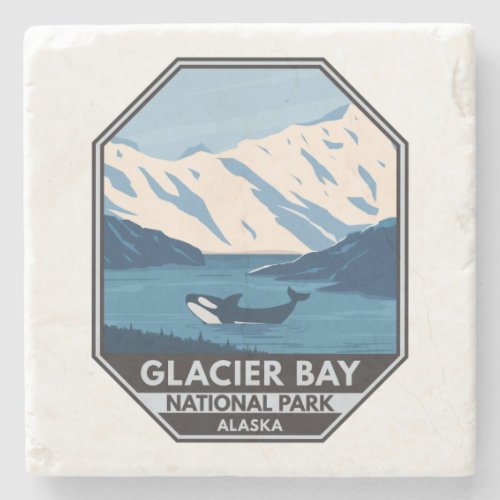 Glacier Bay National Park Alaska Orca Art Vintage Stone Coaster