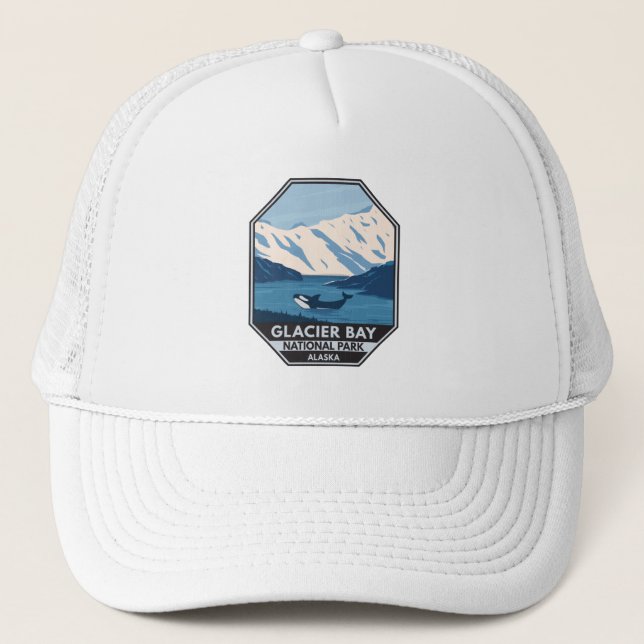 Glacier Bay National Park Alaska Orca Art Vintage Trucker Hat (Front)