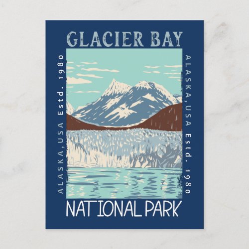 Glacier Bay National Park Alaska Retro Distressed Postcard