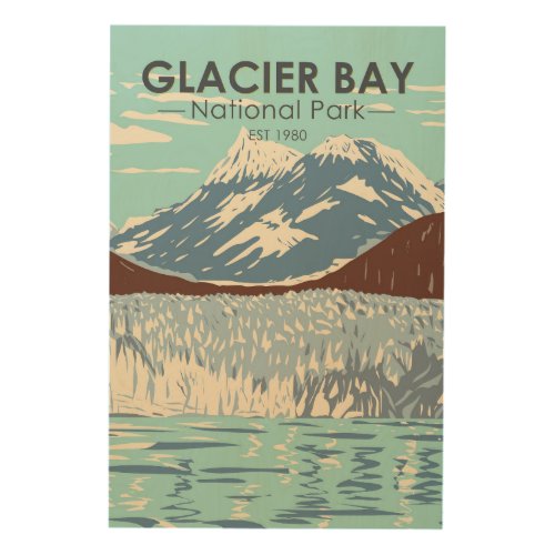 Glacier Bay National Park Alaska Vintage  Wood Wall Art