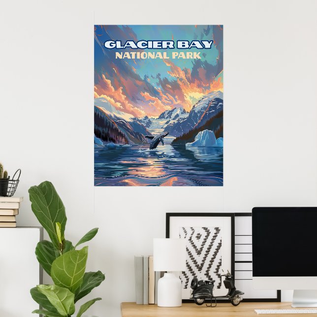 Glacier Bay National Park Alaska Whale Vintage Poster (Home Office)