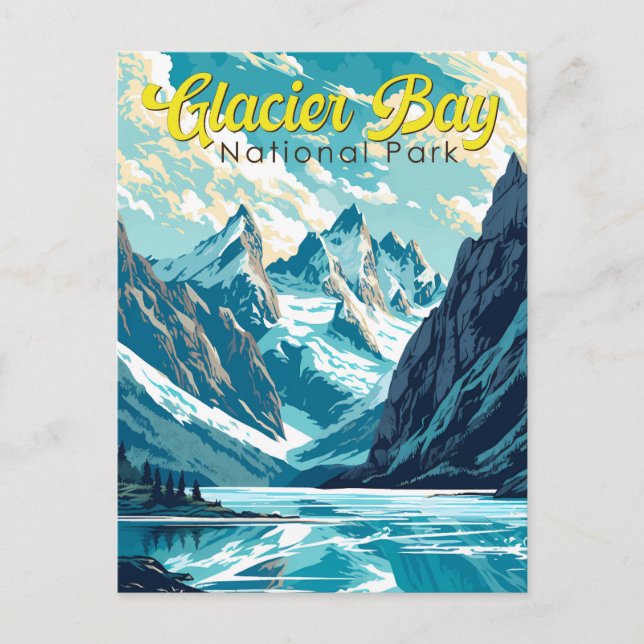 Glacier Bay National Park Illustration Retro Postcard (Front)