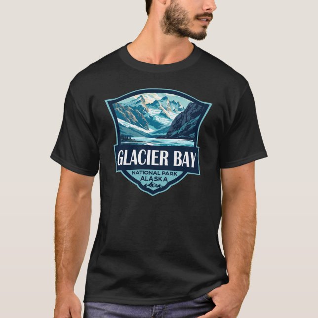 Glacier Bay National Park Illustration Retro T-Shirt (Front)
