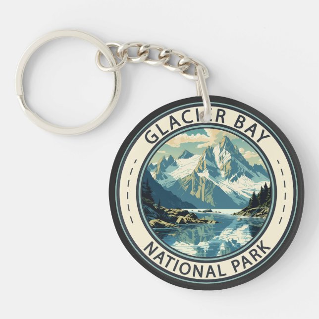 Glacier Bay National Park Illustration Travel Art Keychain (Front)