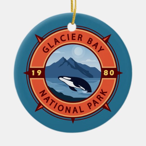Glacier Bay National Park Orca Retro Compass Ceramic Ornament