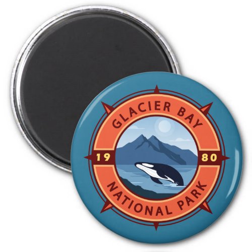 Glacier Bay National Park Orca Retro Compass Magnet