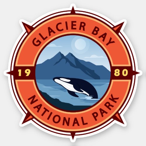 Glacier Bay National Park Orca Retro Compass Sticker