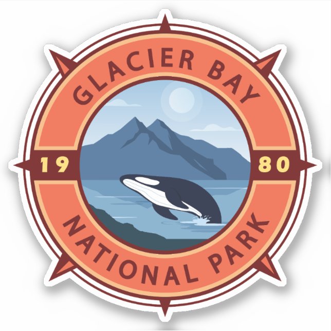 Glacier Bay National Park Orca Retro Compass Sticker (Front)