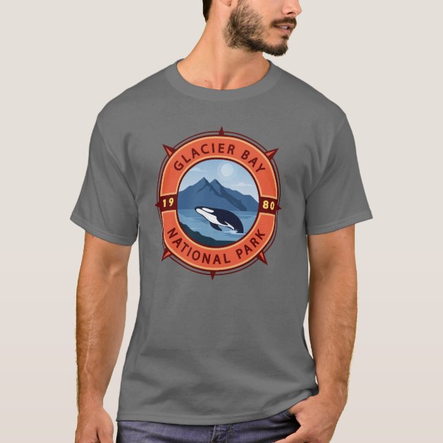 Glacier Bay National Park Orca Retro Compass T-Shirt (Front)