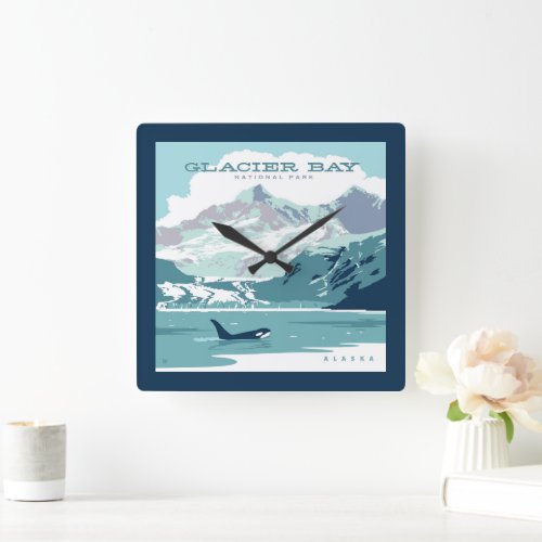 Glacier Bay National Park  Orca Square Wall Clock