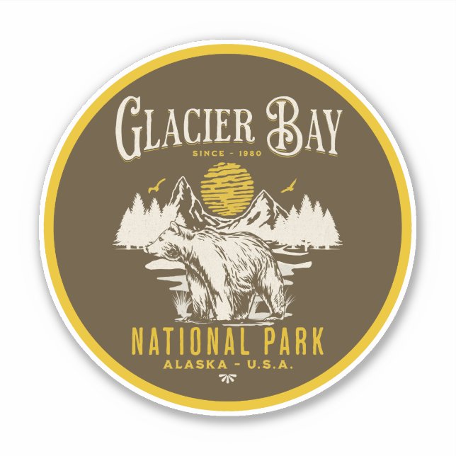 Glacier Bay National Park Retro Nature Scene Sticker (Front)