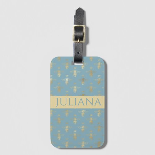 Glacier Blue and Gold Queen Bee Luggage Tag