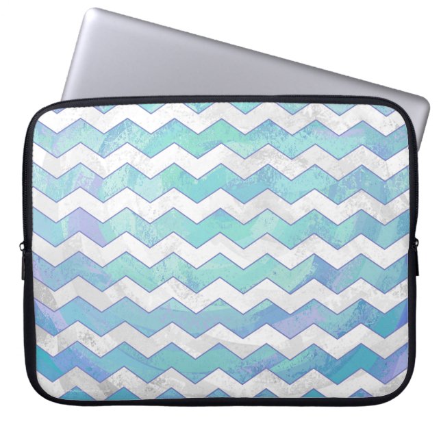 Glacier Blue Chevron Pattern Laptop Sleeve (Front)