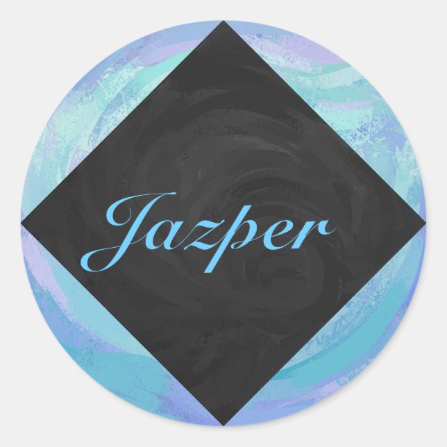 Glacier Blue Monogram Classic Round Sticker (Front)