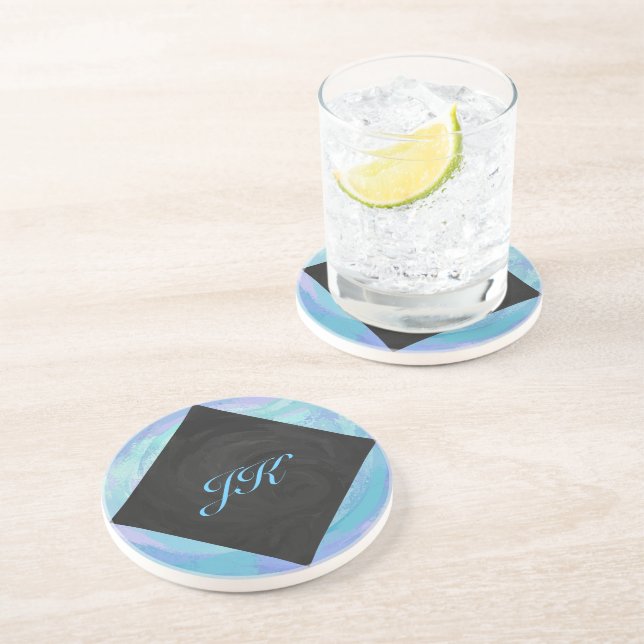Glacier Blue Monogram Drink Coaster (Side)