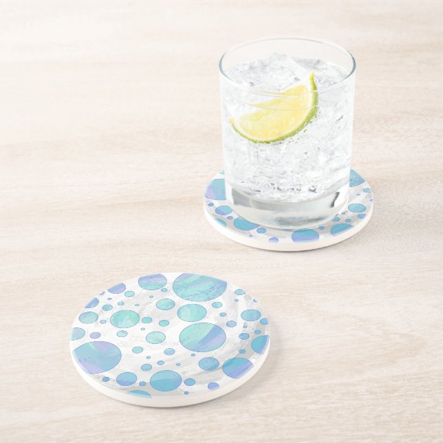 Glacier Blue Polka Dot Pattern Drink Coaster (Side)