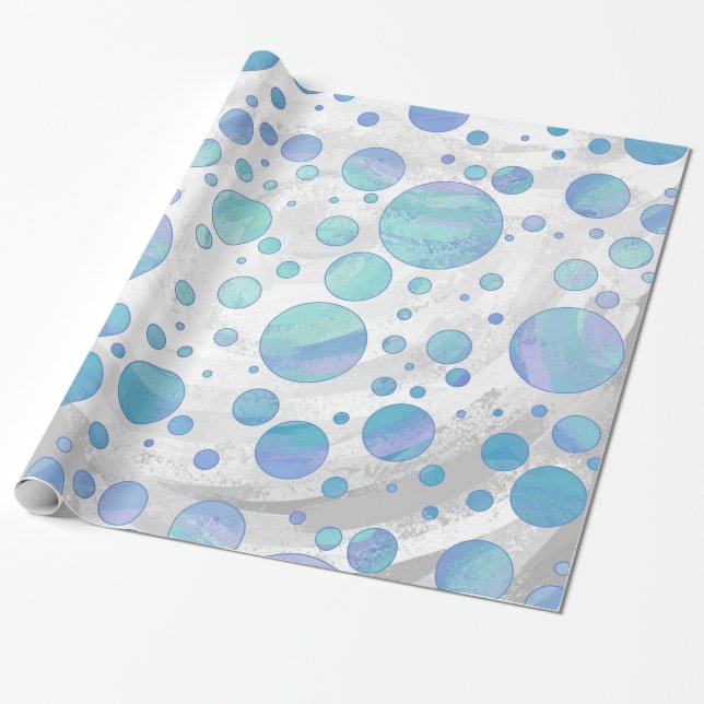 Glacier Blue Polka Dot Pattern Wrapping Paper (Unrolled)