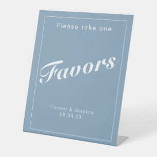 Glacier Blue   White Minimalist Wedding Favor Pedestal Sign
