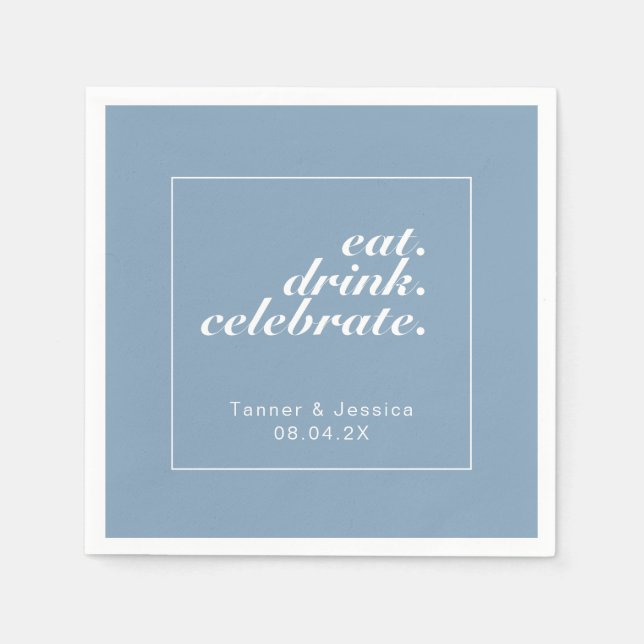 Glacier Blue & White Modern Minimalist Wedding  Napkins (Front)