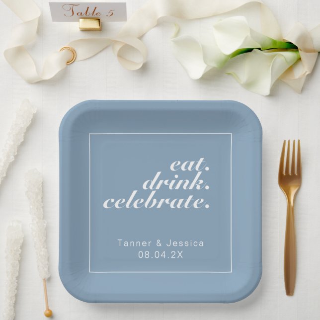 Glacier Blue & White Modern Minimalist Wedding  Paper Plates (Wedding)