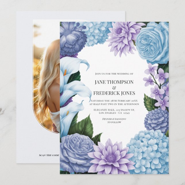 Glacier Bluebell/Soft Periwinkle & Winter Wisteria Invitation (Front/Back)