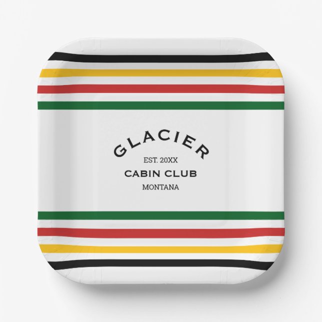Glacier Cabin Club Custom Crest Park Stripe Paper Plates (Front)