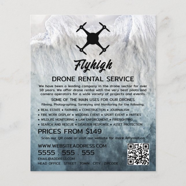 Glacier Drone Silhouette, Drone Rental Company Flyer (Front)