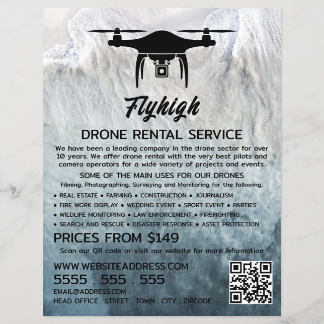 Glacier Drone Silhouette, Drone Rental Company Flyer (Front)