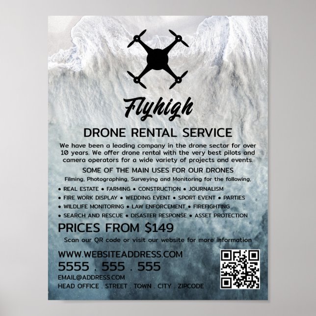 Glacier Drone Silhouette, Drone Rental Company Poster (Front)