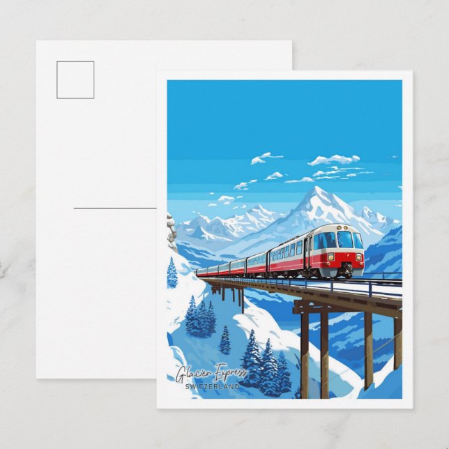 Glacier Express Switzerland Travel illustration Postcard (Front/Back)