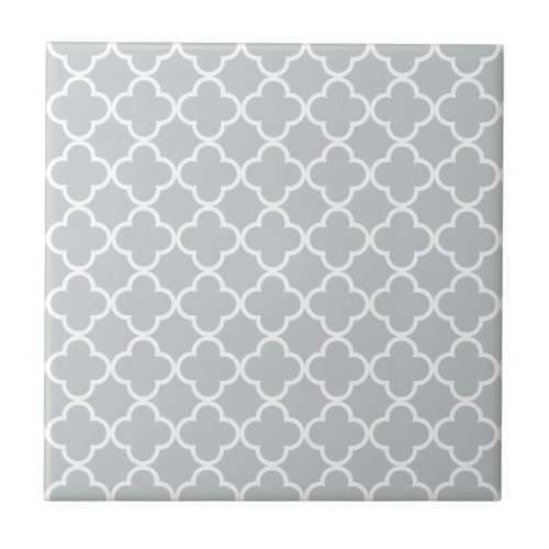 Glacier Gray White Quatrefoil Moroccan Pattern Ceramic Tile