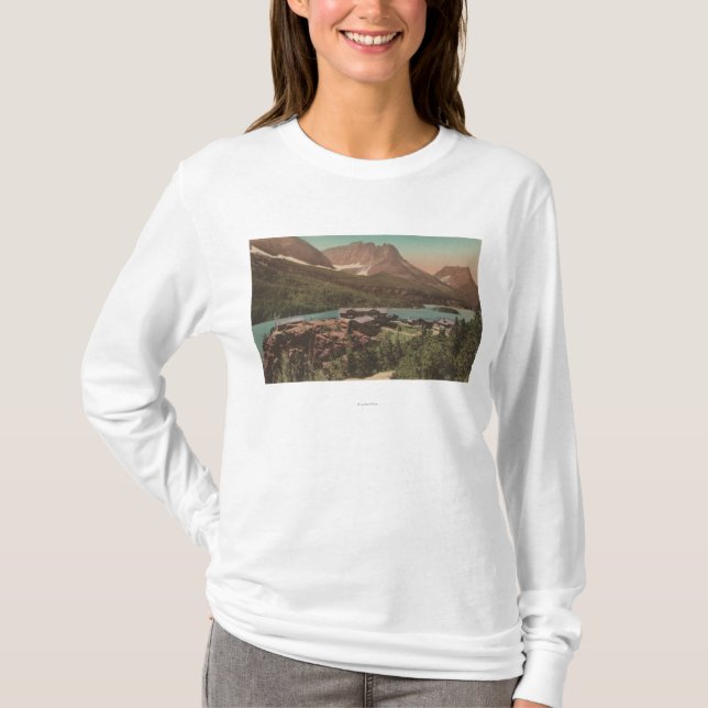 Glacier, MT - View of Chalets & Lake St. Marys T-Shirt (Front)