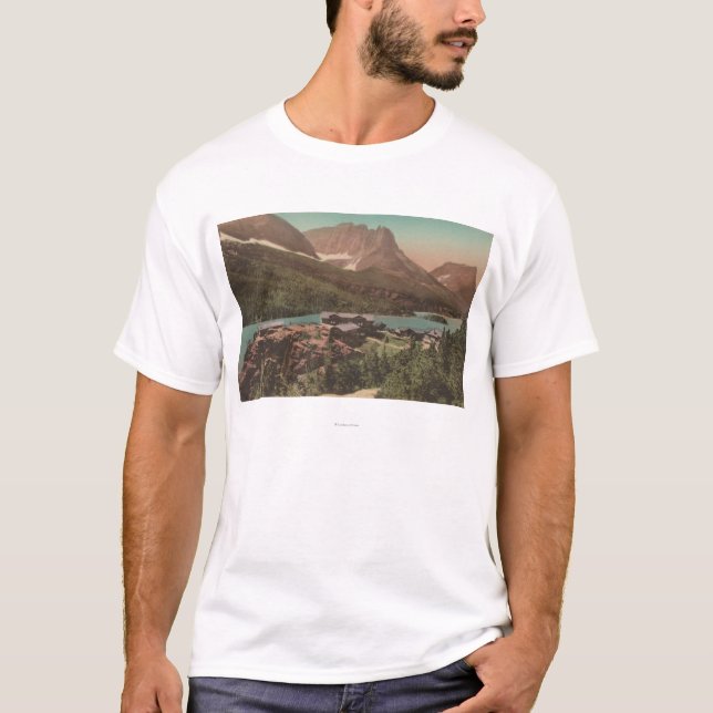 Glacier, MT - View of Chalets & Lake St. Marys T-Shirt (Front)