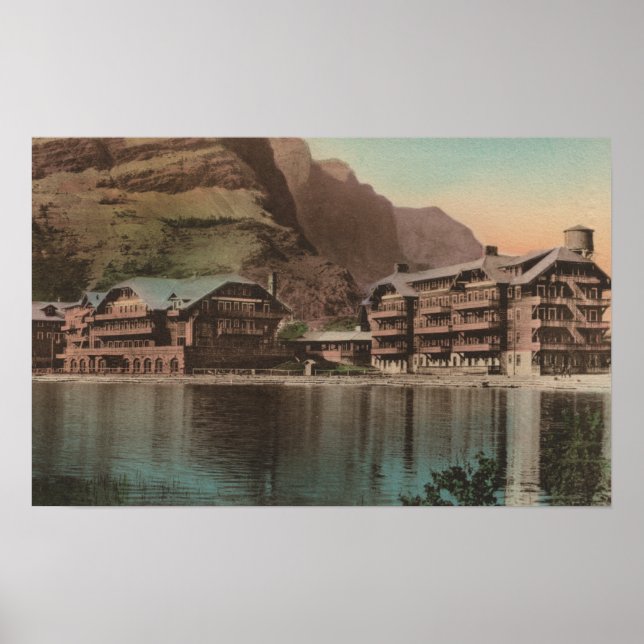Glacier, MT - View of the Many Glacier Hotel Poster (Front)