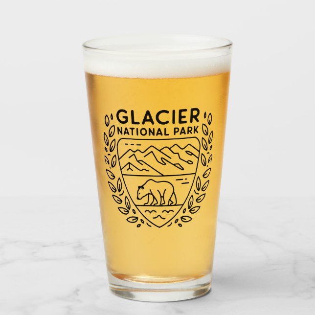 Glacier National Park Bear Emblem Glass (Front Filled)
