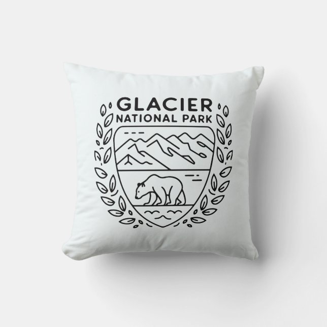 Glacier National Park Bear Emblem Throw Pillow (Front)