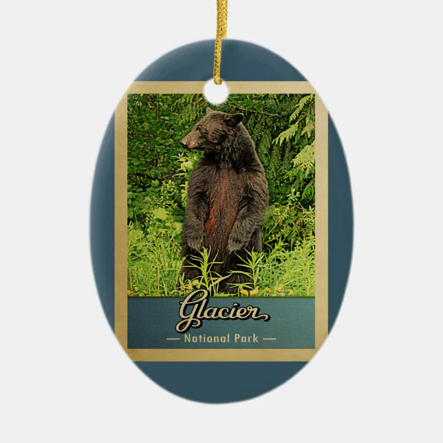 Glacier National Park Bear Vintage Travel Ceramic Ornament | Zazzle