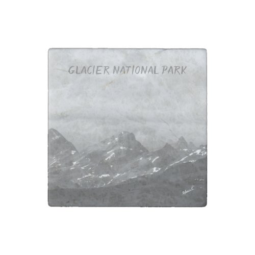 Glacier National Park Black  White Mountains Stone Magnet