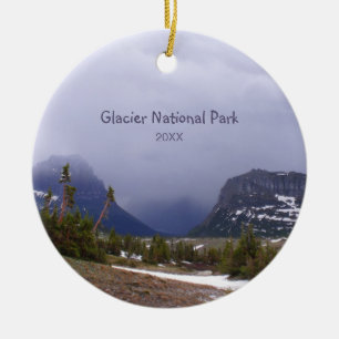 Glacier National Park Blue Clouds and Alpine Trees Ceramic Ornament