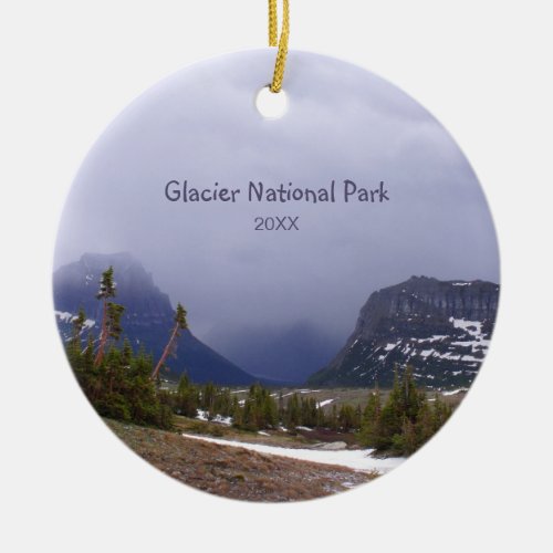 Glacier National Park Blue Clouds and Alpine Trees Ceramic Ornament