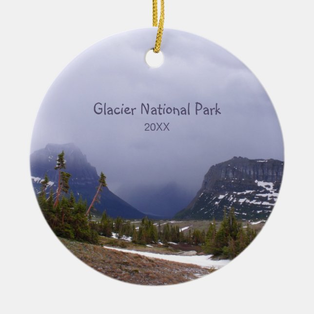 Glacier National Park Blue Clouds and Alpine Trees Ceramic Ornament (Front)