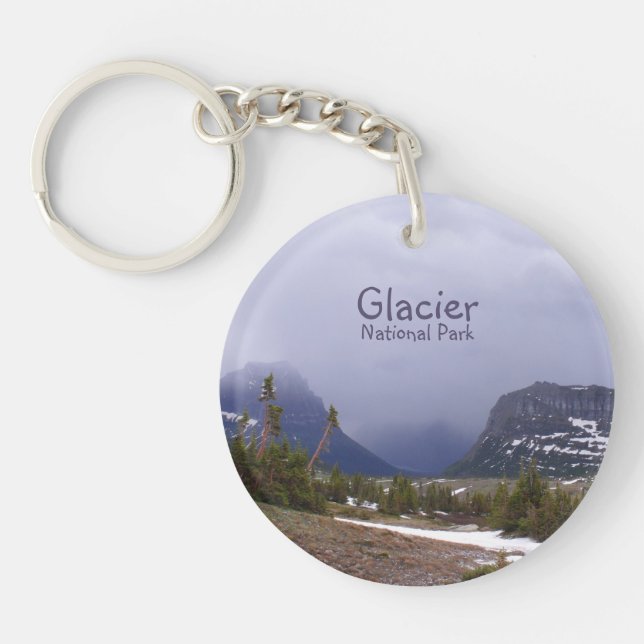 Glacier National Park Blue Clouds and Alpine Trees Keychain (Front)