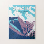 Glacier National Park Canada Travel Art Vintage Jigsaw Puzzle<br><div class="desc">Glacier National Park vector art design. The Park includes a portion of the Selkirk Mountains which are part of the larger grouping of mountains,  the Columbia Mountains.</div>
