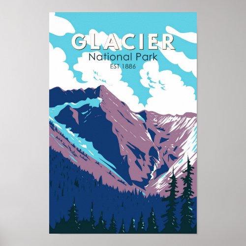 Glacier National Park Canada Travel Art Vintage Poster