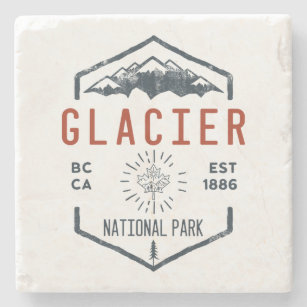 Glacier National Park Canada Vintage Distressed Stone Coaster